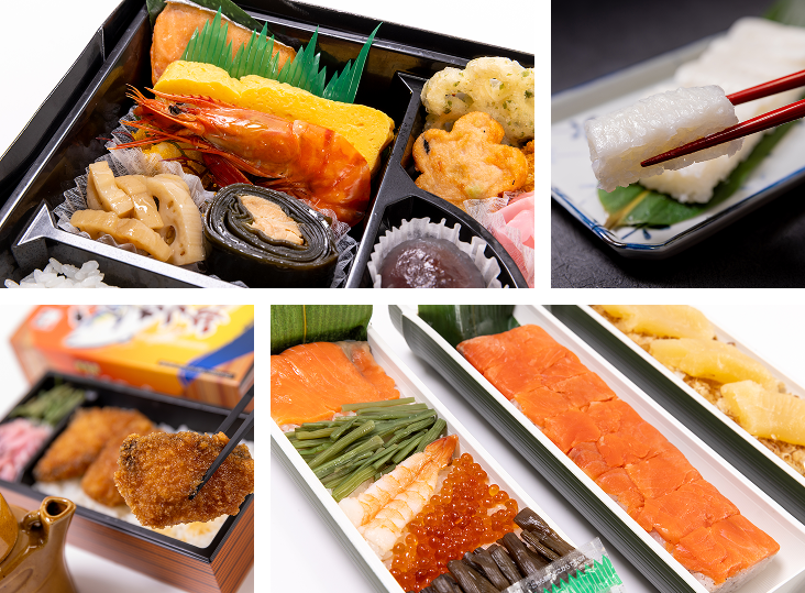 神尾弁当の商品と調理風景